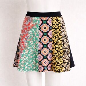 Alice + Olivia Patchwork A-Line Knit Mini Skirt Multicolor Size S NWOT